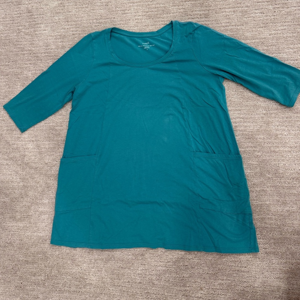 Blue Green Relaxed 3/4 Sleeve Blouse